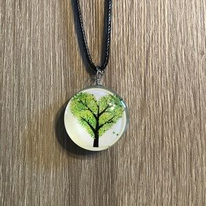 Black nylon necklace with glass charm